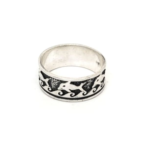 Handmade 925 Sterling Silver Jumping Dolphin and Waves Band Ring Size 12 - Picture 4 of 5